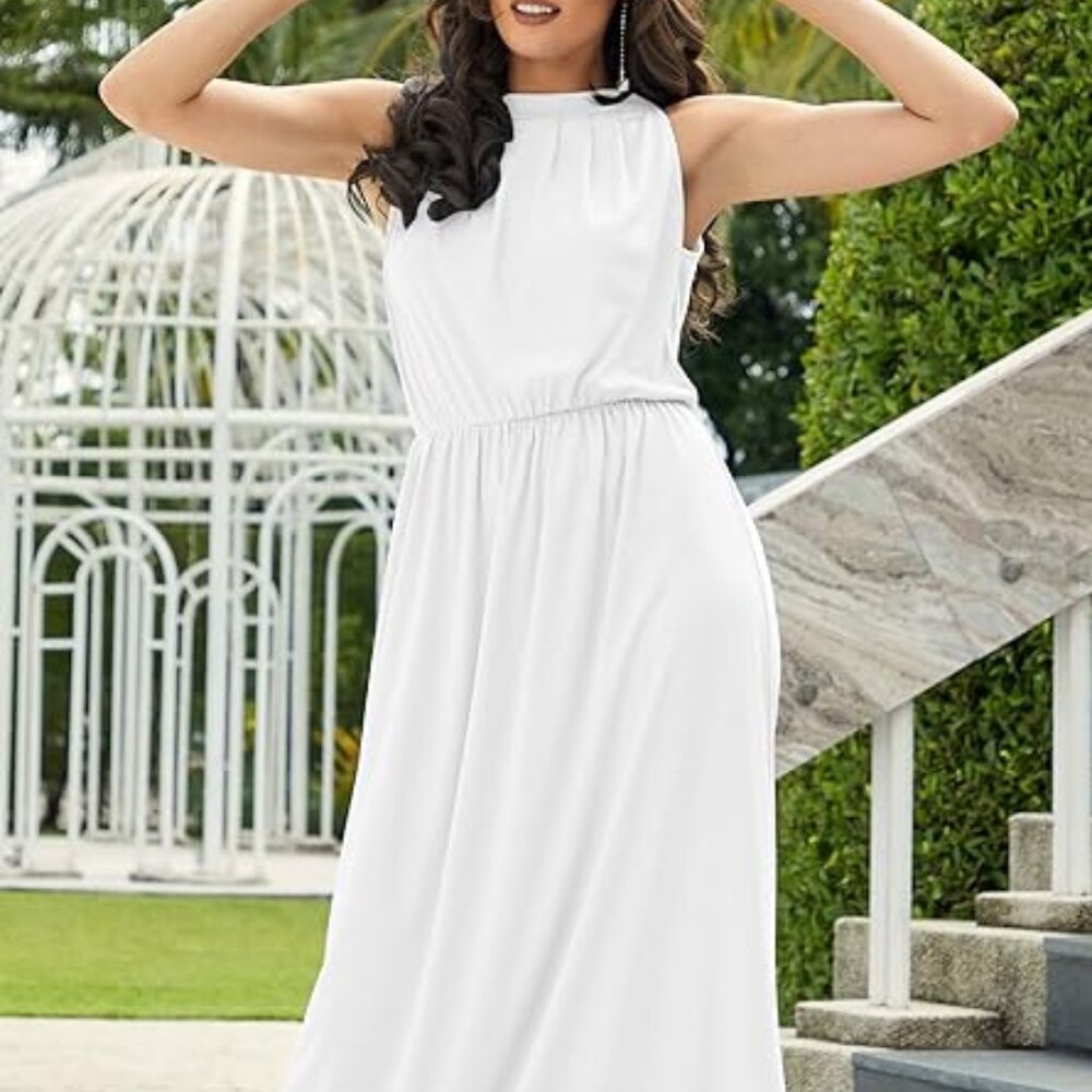KOHKOH 4X Plus White High Neck Sleeveless Maxi